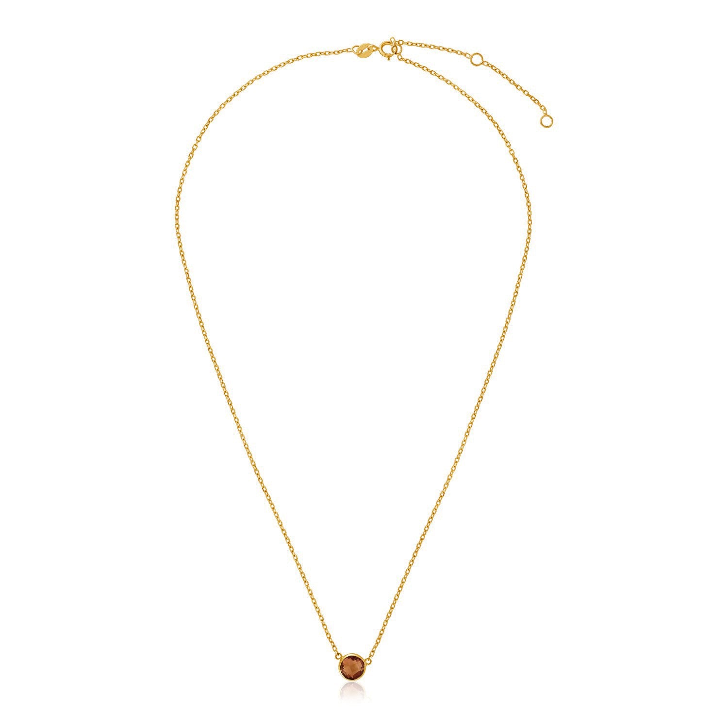 14k Yellow Gold 17 inch Necklace with Round Citrine in a sleek high-contrast midnight luxury editorial style